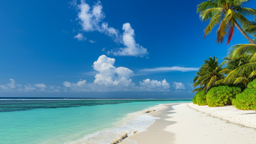 A long pristine beach with clear waters