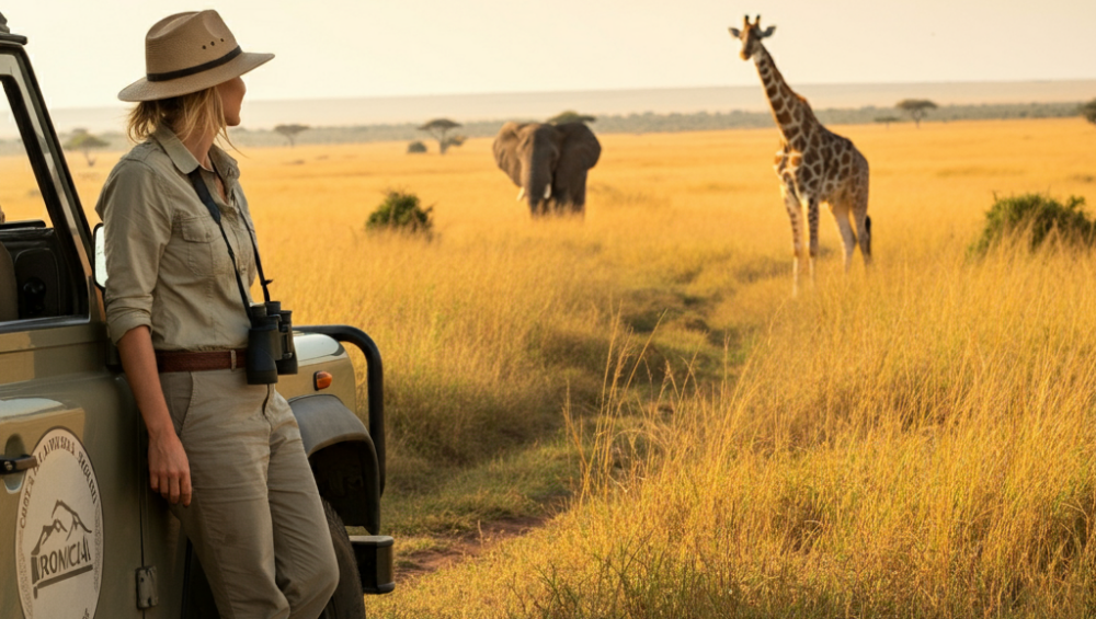 A solo Safari traveller looking on in th Serengeti