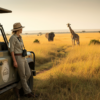 A solo Safari traveller looking on in th Serengeti