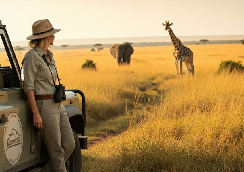 A solo Safari traveller looking on in th Serengeti